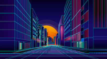Night city, 80s style sci-fi background.