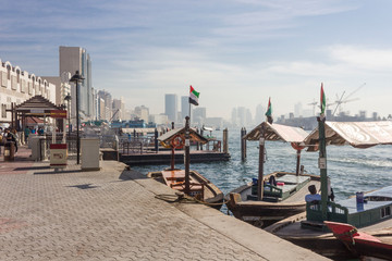 DUBAI - UAE, DECEMBER 26 2017: Traditional boats on the Dubai creek