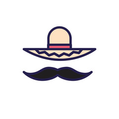 mexican culture hat and mustache fill style icon
