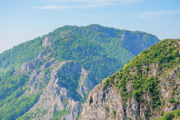 Fototapeta na wymiar beautiful mountain scenery of romania nature. sunny springtime landscape with cliffs of Cheile Manastirii in alba country