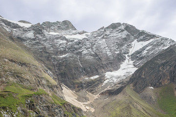 Close up of the Grosser Wiesbachhorn with fresh snow, seen from the Mooserboden reservoir