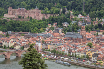 View of the old city of Heidelberg with the Old Bridge seen from the Philosoph's path