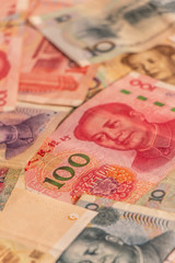 Chinese Renminbi RMB. People's Currency. Yuan CNY banknotes