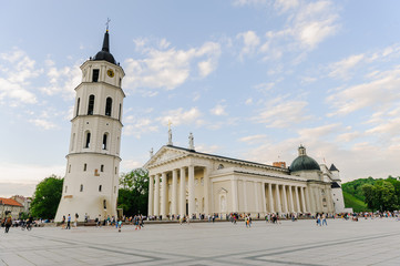Vilnius, Lithuania -May 20, 2017: The Cathedral Square in Vilnius. Bell tower and Cathedral of St. Stanislav