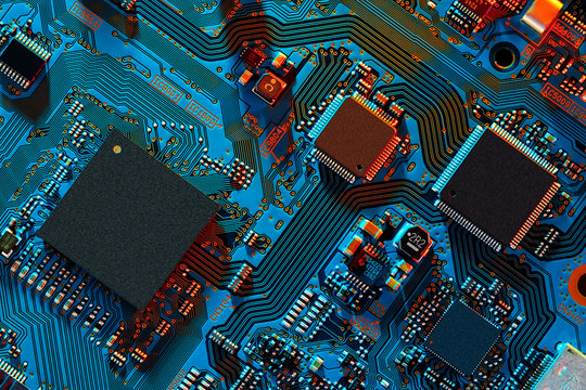 Electronic circuit board close up.