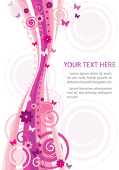 Abstract vector background with curls, flowers and butterflies.