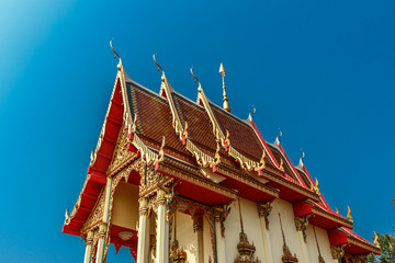 Fototapeta na wymiar temple has a beautiful blue background.