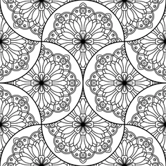 Fotobehang Abstract mandala fish scale seamless pattern. Ornamental tile, mosaic background. Floral patchwork infinity card. Arabic, Indian, ottoman motifs. Vector illustration.  © _aine_