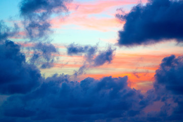 Fototapeta premium Blue-orange sunset on the ocean coast.