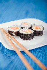 Appetizing tasty Japan rolls on a plate