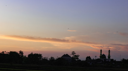 sunset with a beautiful panorama in the city of Klaten, Indonesia