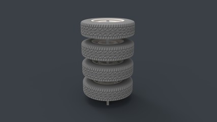 3d rendering of a tire tree isolated in colored studio background