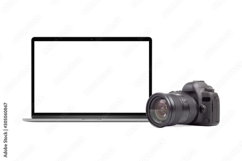 Fototapete notebook computer and dslr camera graphics element