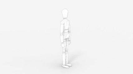 3d rendering of a wooden dummy doll isolated in studio background