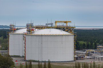 Large industrial tanks for petrochemical plant, oil and gas fuel