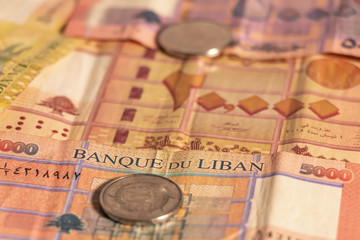 Lebanese lira LL. Lebanese pound LBP banknotes and coins
