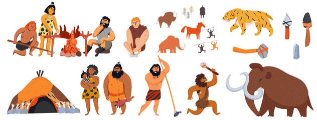 Cavemen Cartoon Set