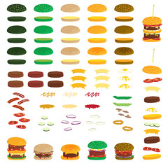 Burger ingredients creation set. Vector. - obrazy, fototapety, plakaty