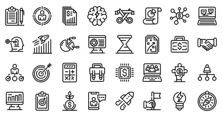 Entrepreneur icons set. Outline set of entrepreneur vector icons for web design isolated on white background