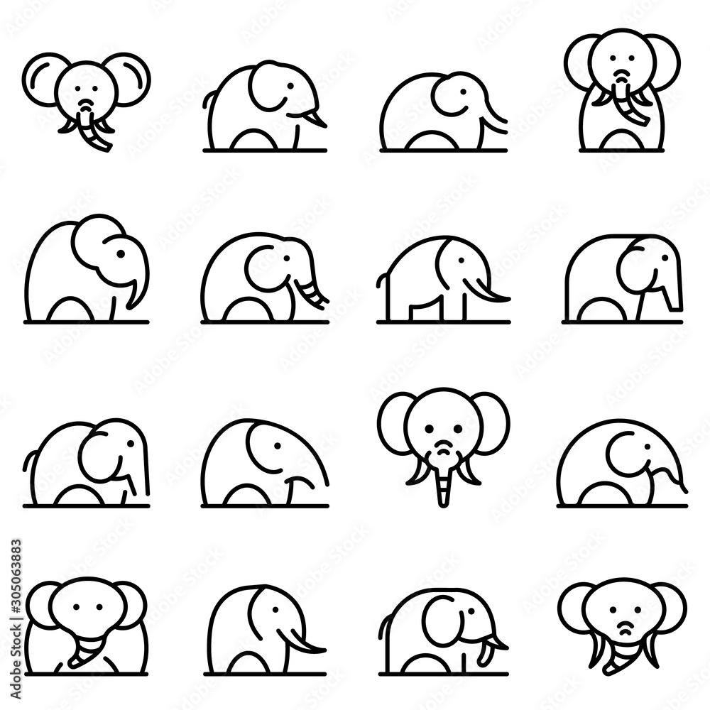 Poster elephant icons set. outline set of elephant vector icons for web design isolated on white background