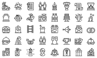 Wedding ceremony icons set. Outline set of wedding ceremony vector icons for web design isolated on white background