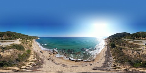 Fototapeta na wymiar 360 degree aerial panorama of beach with blue sea at sunny day
