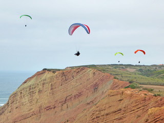 Paragliders flying at Gralha, Portugal	