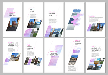 Creative social networks stories design, vertical banner or flyer templates with colorful gradient geometric background. Covers design templates for flyer, leaflet, brochure, presentation, advertising
