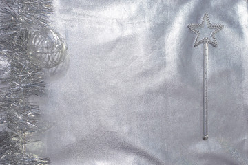 crumpled silver fabric, Christmas holiday background