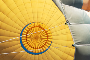 Deflating hot air balloon view from below. Inside of hot air balloon. Cappdocia, Turkey.