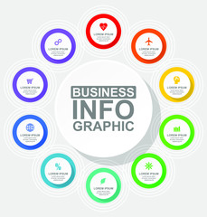 Busines diagram, flat design, circular infographic template, web presentation, 10 options, vector illustration