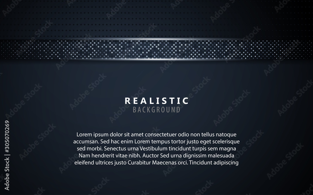 Poster dark blue abstract paper shapes background overlap layers texture with silver glitters dots element 