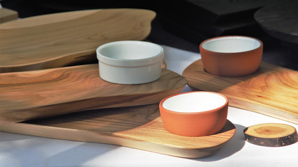 ceramic ware and wooden board