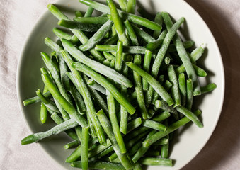 Frozen green beans in a plate