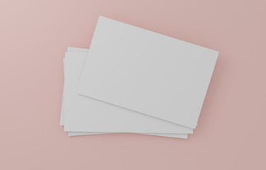 Business cards stack. Mockup for branding identity. Blank name card or poster on pink pastel background, studio shot. great for text & logo for design creative concept. 3D illustration