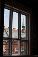 A view of Copenhagen City Hall from the window. Denmark