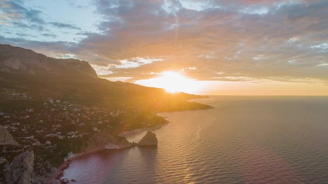 Sunrise over the sea. Simeiz. Crimea. Russia.