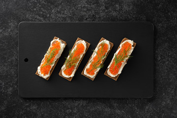Sandwiches with trout caviar.