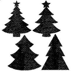 Obraz premium Grunge Christmas Trees Stamps Collection. Can be used as Banners, Insignias or Badges. Vector Distressed Textures Set. Blank Geometric Shapes. Vector Illustration. Black isolated on white. EPS10.