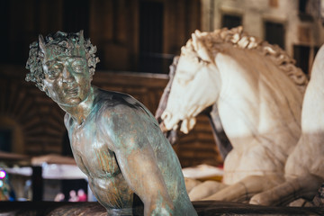 Detail from Satyr bronze statue 1575 of Giambologna, in Neptune fountain Piazza della Signoria,...