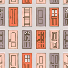 Classic house closed front door seamless pattern - 305075067