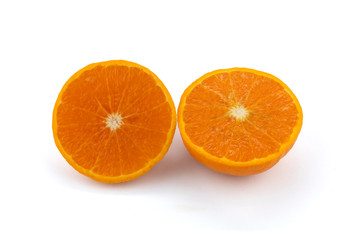 Half navel oranges isolated on white back ground. Save with clipping path.