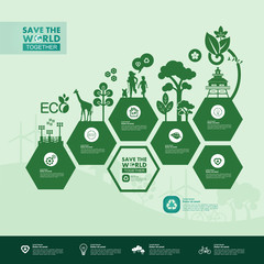 Save the world together green ecology vector illustration.