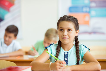 Children studying in classroom at the school