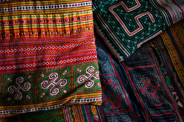 Colorful Hmong Hilltribe fabric/cushion cover and throw for sale in Chiang Mai Thailand