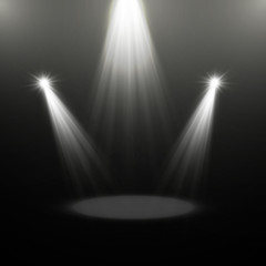 Light sources, concert lighting, spotlights. Concert spotlight with beam, illuminated spotlights for web design illustration.	