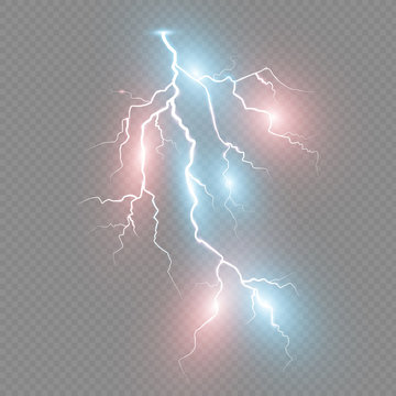 Lightnings. Magic and bright lighting effects. Vector Illustration	