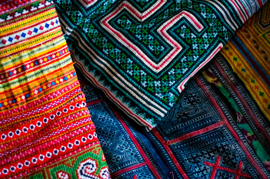 Colorful Hmong Hilltribe fabric/cushion cover and throw for sale in Chiang Mai Thailand
