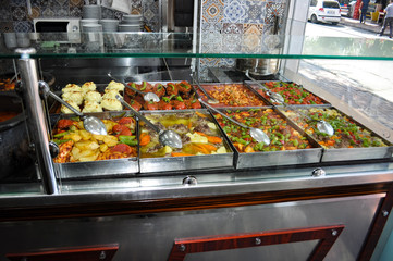 Istanbul, Turkey - May 29 2016: Local Turkish food served in a Lokanta (Local Diner / Cafe) in Istanbul.