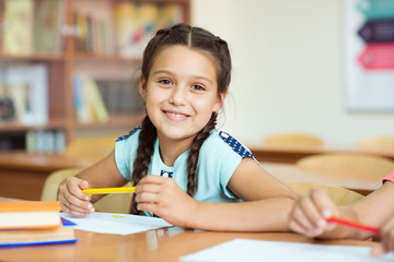 Fototapeta Cute smiling schoolgirl at school obraz